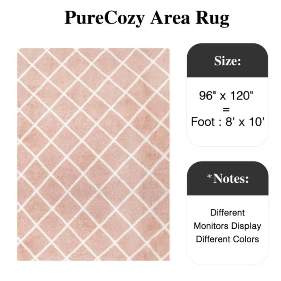 8x10 Checkered Rug for Living Room Pink and White Modern Soft Area Rug Fluffy Non-Slip Carpet for Bedroom Playroom Home Aesthet