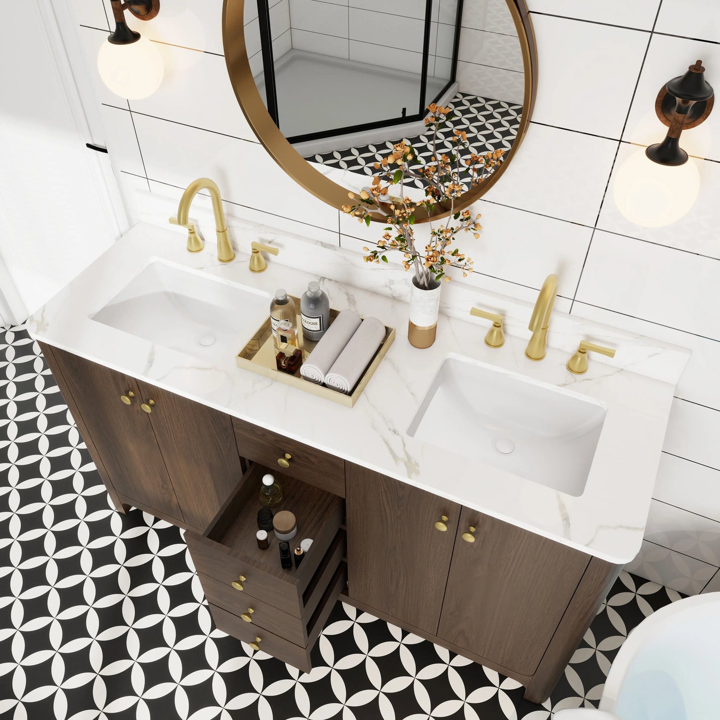 USA Free Shipping No Installation Required Modern Minimalist Style 48inch 60inch Wooden Bathroom Vanity Cabinet with Basin Sink