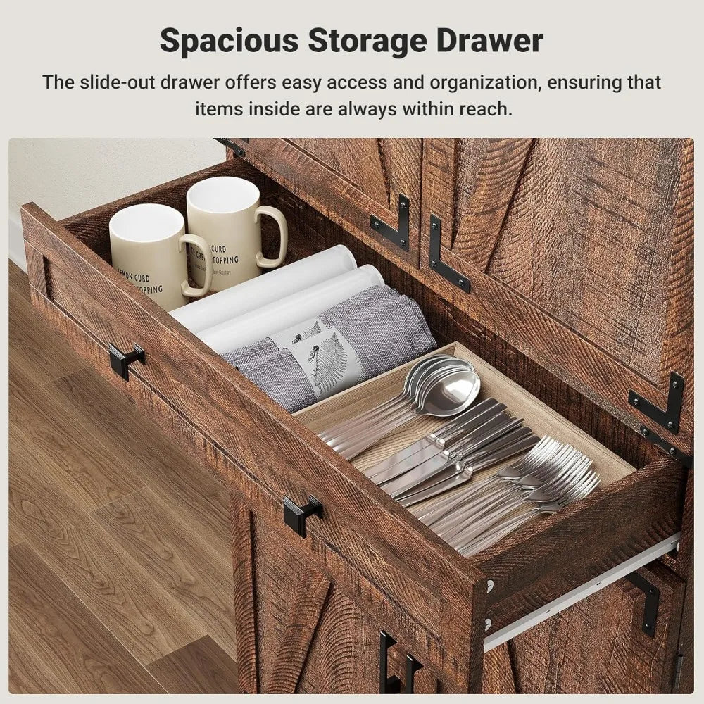 72" Tall Kitchen Pantry Cabinet, Rustic Brown Farmhouse Pantry with Large Food Storage for Kitchen Dining Room Living Roo