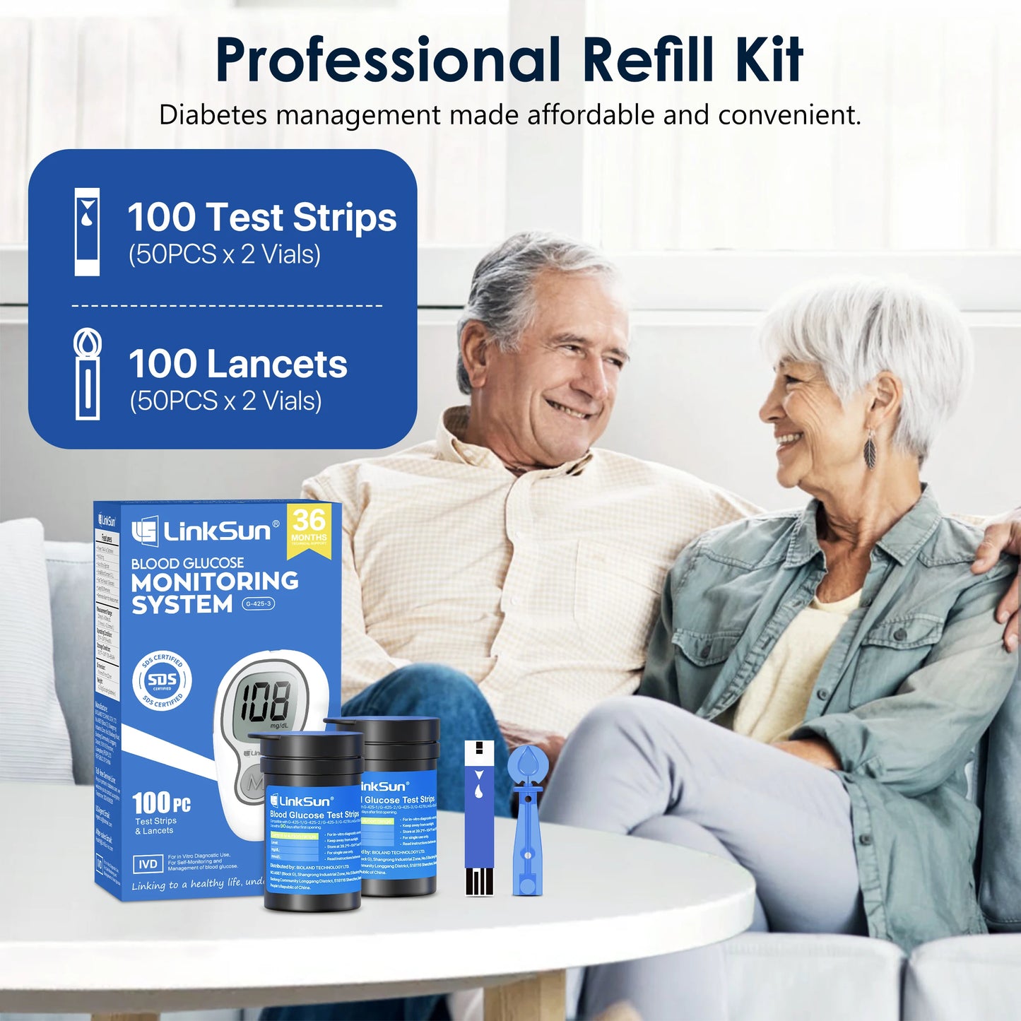 Blood Glucose Meter LinkSun G-425-3 Glucometer 50/100pcs Diabetes Tester Blood Sugar Monitor Digital Glucosemeter Complete Kit