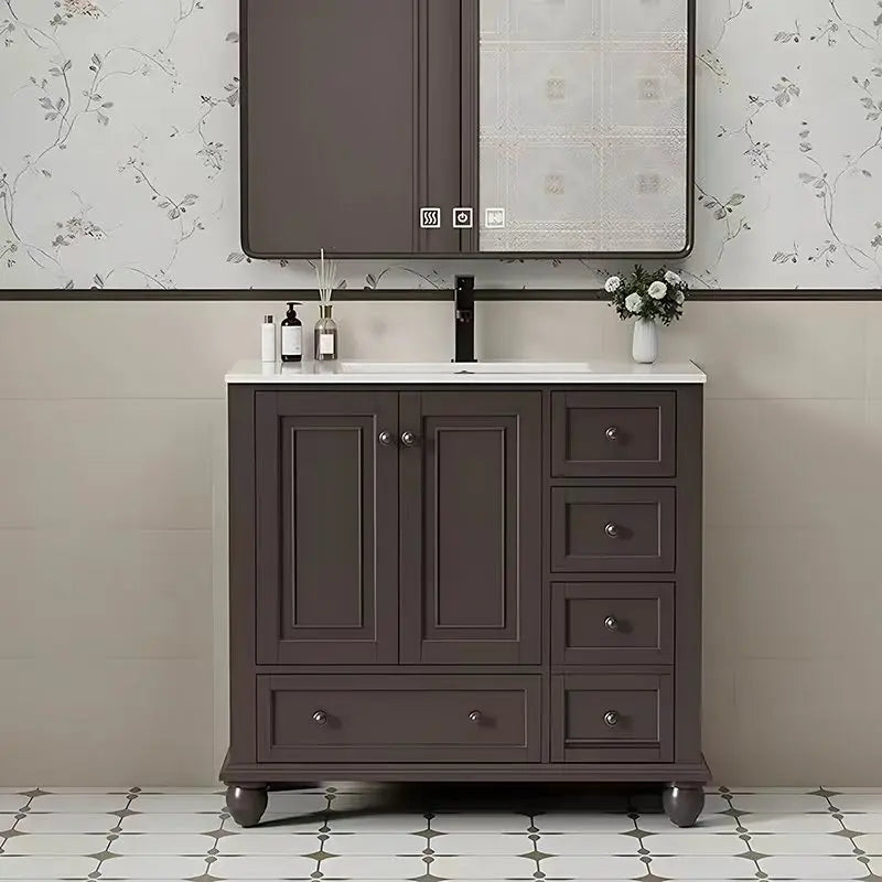 Free Shipping 18" 24" 30" 36" 48" Floor Mounted Modern Classics Shake Bathroom Vanity Storage Wash Cabine with Ceramic Basin