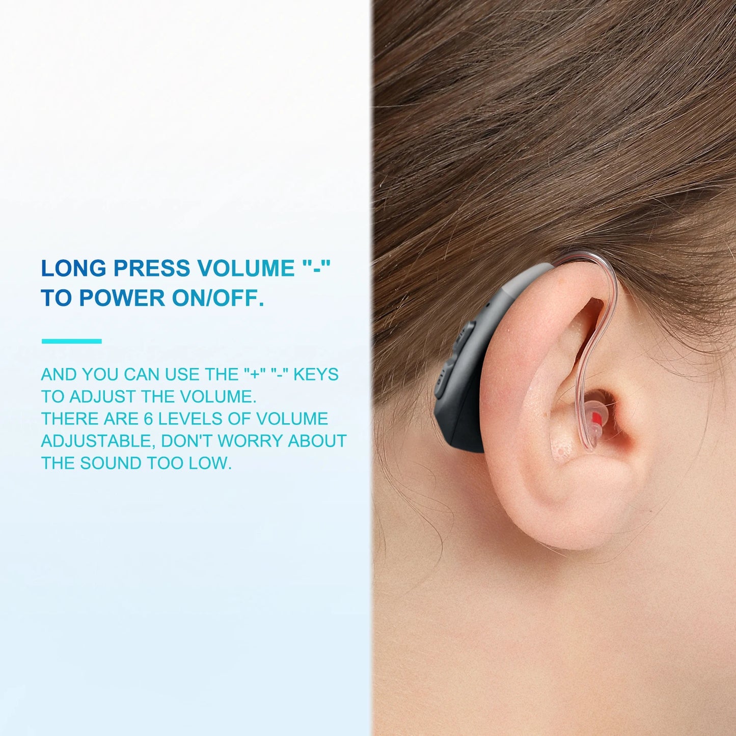 JINGHAO 1Pair Rechargeable Elderly Ear Hearing Aids BTE Visible Hearing Amplifier with Charger Dock Sound Device Grey