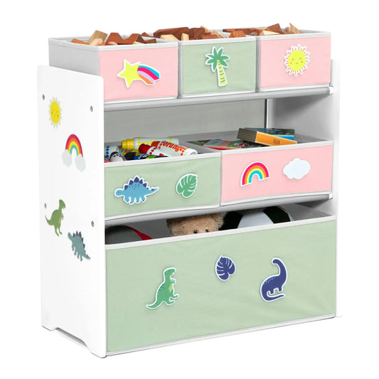 Delta Children Design & Store 6 Bin Toy Storage Organizer with Interchangeable Patches, Green/Pink