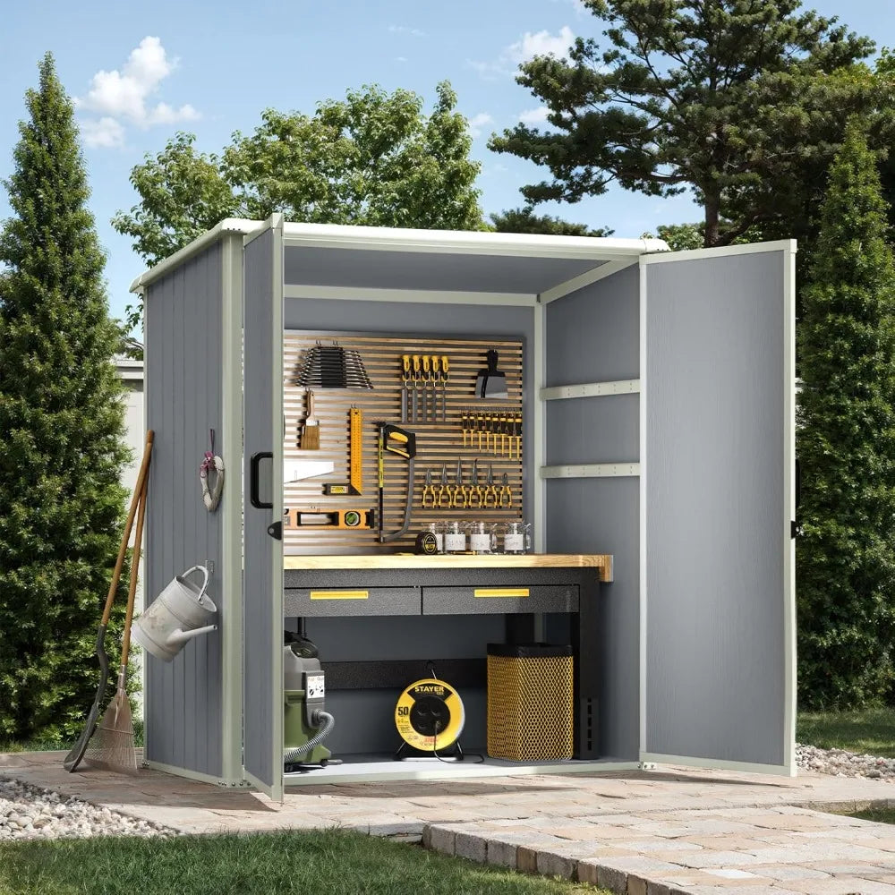 5x3 Ft Plastic Outdoor Storage Shed, Waterproof Container-style Storage House with Floor and Lockable Door