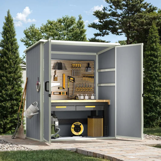 5x3 Ft Plastic Outdoor Storage Shed, Waterproof Container-style Storage House with Floor and Lockable Door