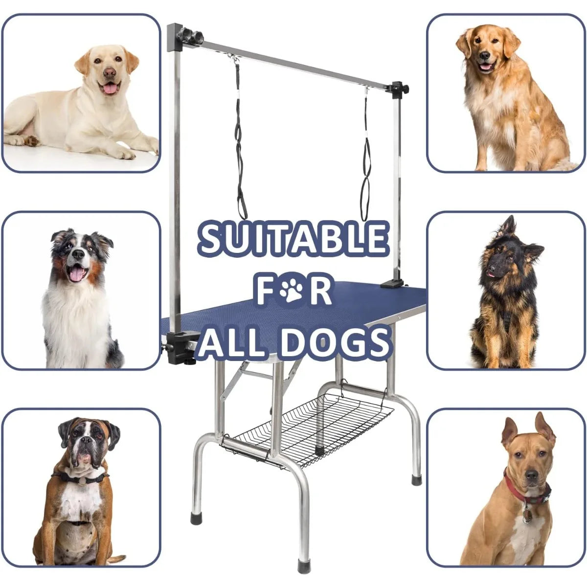 ROOMTEC 46" Dog Grooming Table,Foldable Home Pet Bathing Station with Adjustable Height Arm/Noose/Mesh Tray