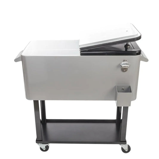 Iron Rolling Warm Cooler Food 80 QT Cart Ice Chest with 4 Wheels and Shelf