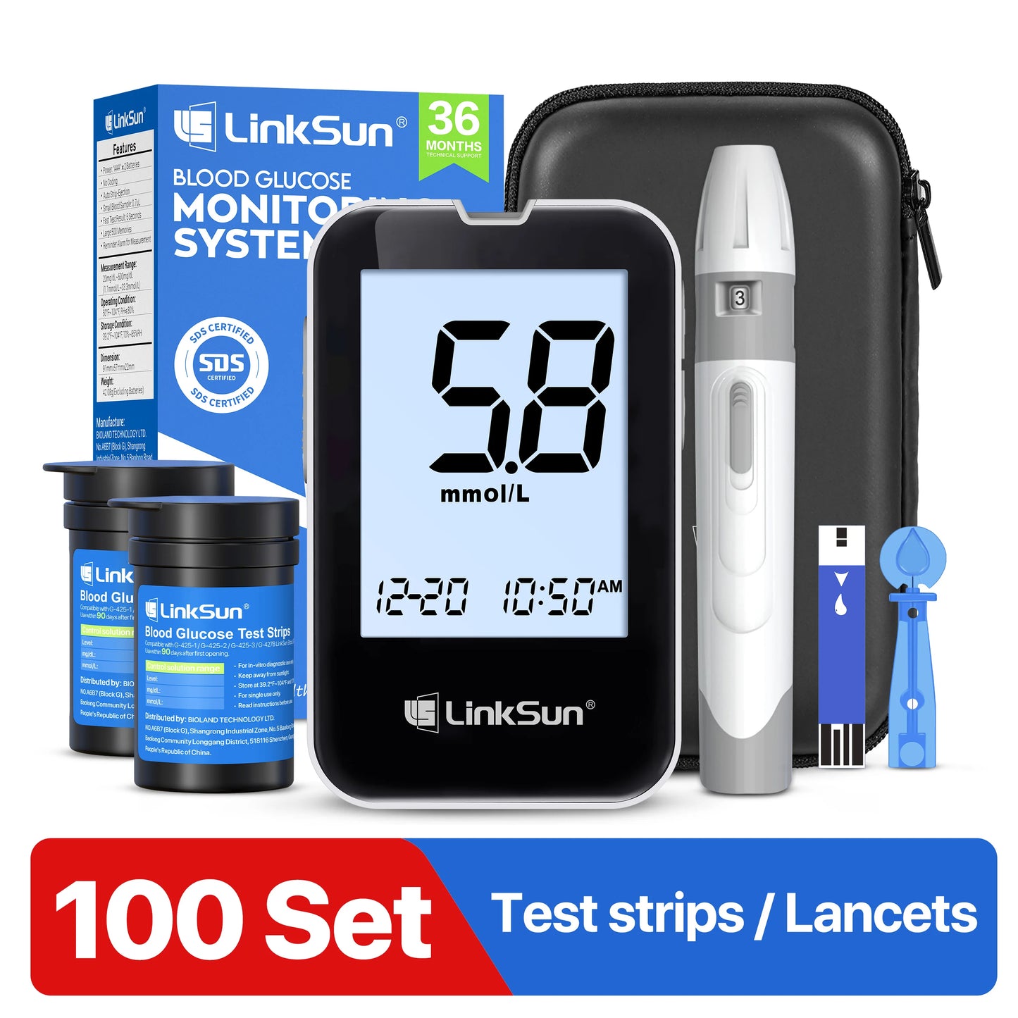 Blood Glucose Meter LinkSun G-425-3 Glucometer 50/100pcs Diabetes Tester Blood Sugar Monitor Digital Glucosemeter Complete Kit