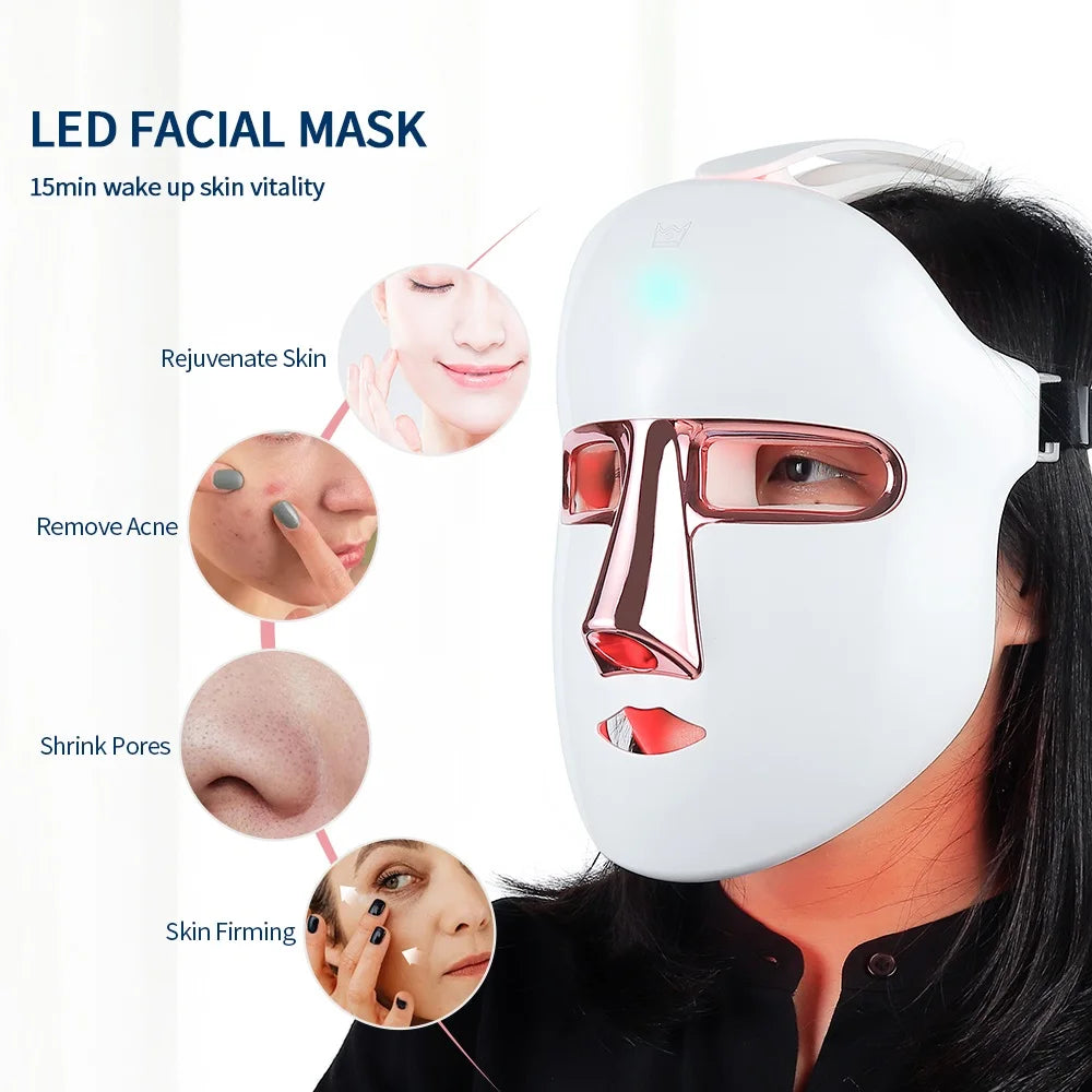 Wireless LED Facial Mask 7 Colors Light Photon Therapy Face Beauty Mask Skin Lifting Acne Wrinkles Removal Face SPA Machine