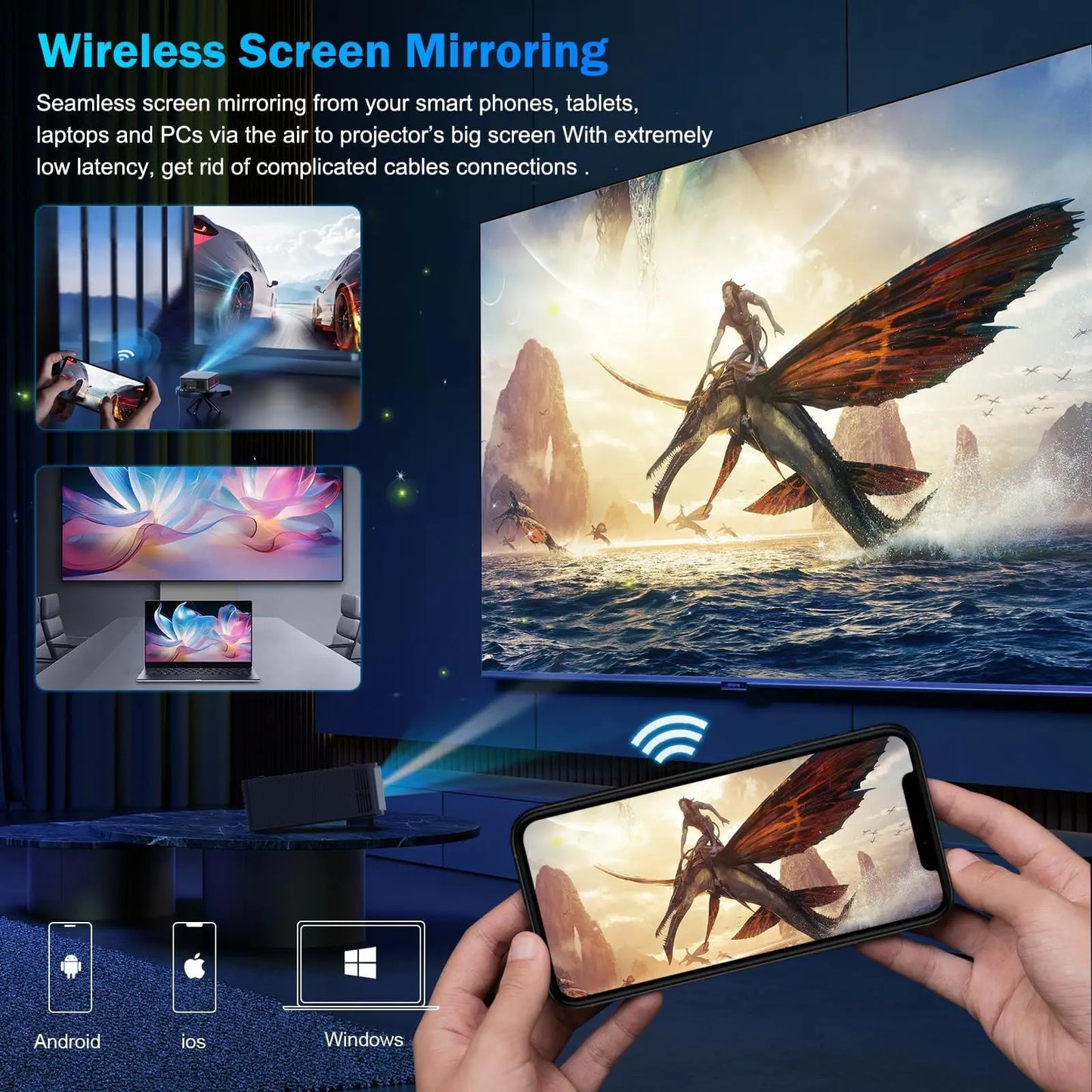 DESS Projector 4k Auto Focus Voice Control Home Theater Video Android Full Hd Smart Projector with Netflix & Google TV Projector