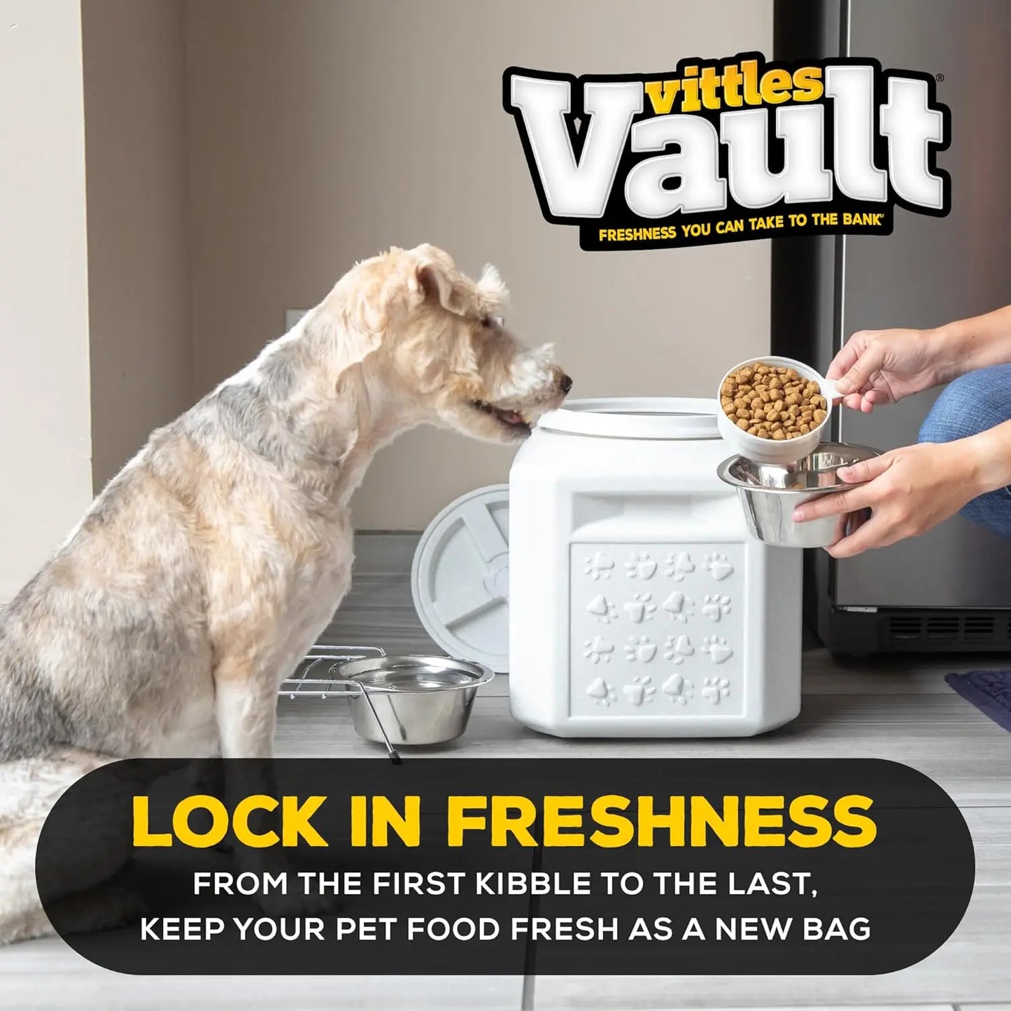 Vittles Vault Pet Food Container - Sealed 25lb Dog Cat Food Storage, 12'L x 13.75'H, Made in USA