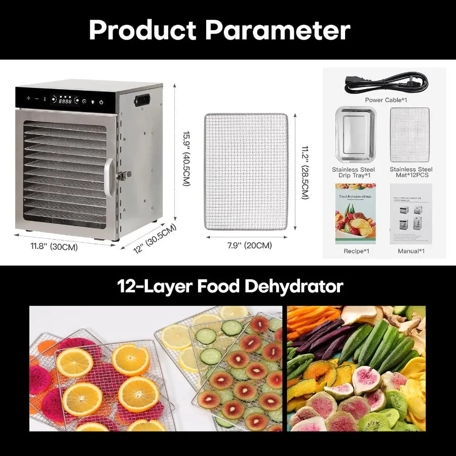 Food Dehydrator Machine with 12 Trays for Making Jerky Drying Fruits Vegetables Herbs Mushrooms and Dog Treats Ideal Kitchen Ap