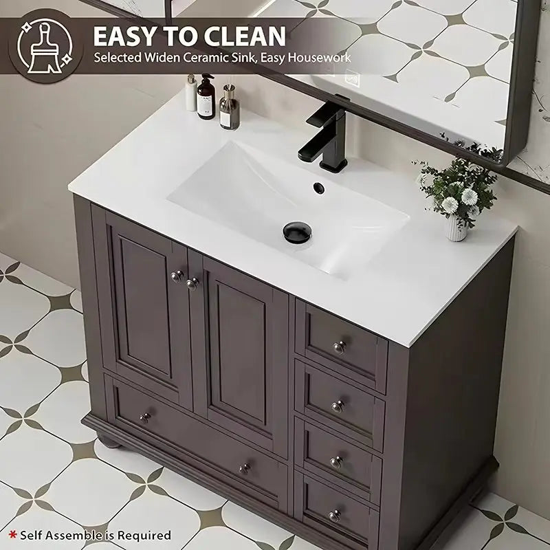 Free Shipping 18" 24" 30" 36" 48" Floor Mounted Modern Classics Shake Bathroom Vanity Storage Wash Cabine with Ceramic Basin