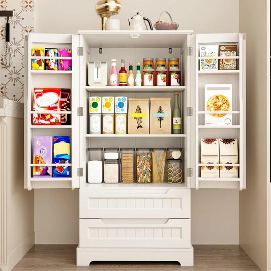 Kitchen Pantry Storage Cabinet with Drawers Freestanding Bathroom Storage Cabinets with Doors and Shelves, 47" Small Food