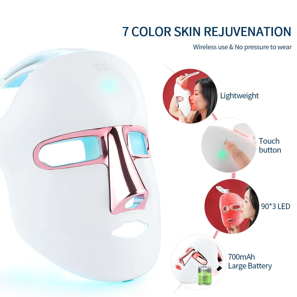 Wireless LED Facial Mask 7 Colors Light Photon Therapy Face Beauty Mask Skin Lifting Acne Wrinkles Removal Face SPA Machine