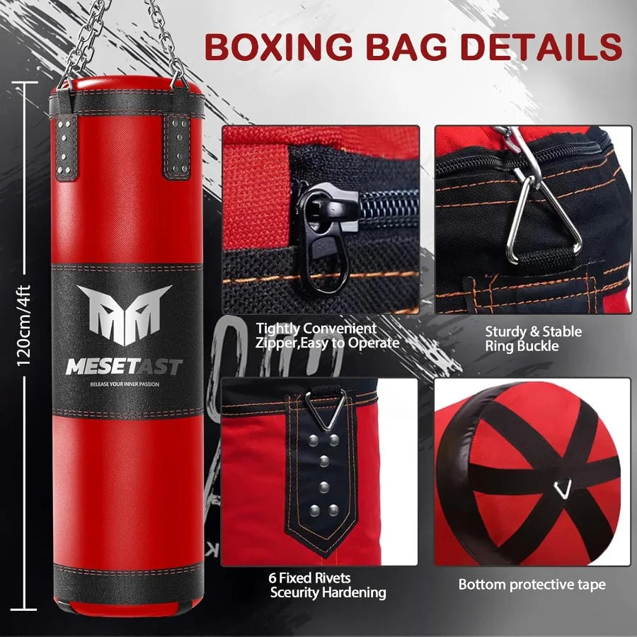 4ft Heavy Punching Bag Set for Adults with 12 OZ Gloves Perfect for Home Gym Training in MMA Karate Kickboxing and Boxing Unfil