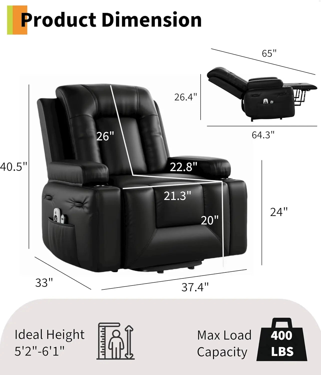 Power Lift Recliner Chair Heat and Massage, PU Leather, Adjustable Back and Legs, Electric Lift Chair Designed for The Elderly