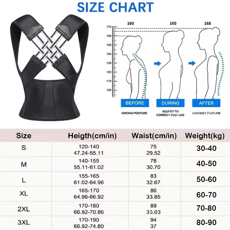 Posture Back Brace Adjustable Back Support Strap to Prevent Spinal Distortion and Hunchback for Men Women corrector de postura