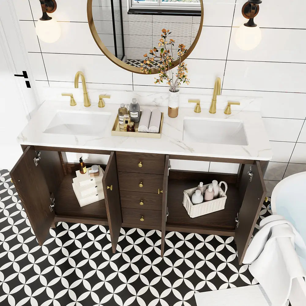 USA Free Shipping No Installation Required Modern Minimalist Style 48inch 60inch Wooden Bathroom Vanity Cabinet with Basin Sink