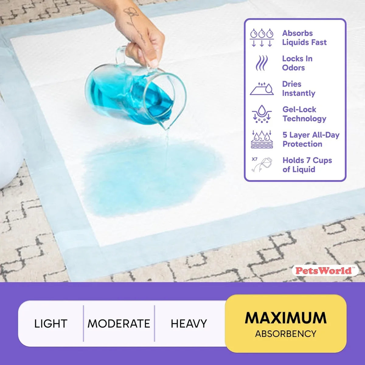 PETSWORLD Enormous Dog Training & Potty Pads 37x54 Inch, Tear Resistant & Leak-Proof with Optional Adhesive Tape, 100 Count