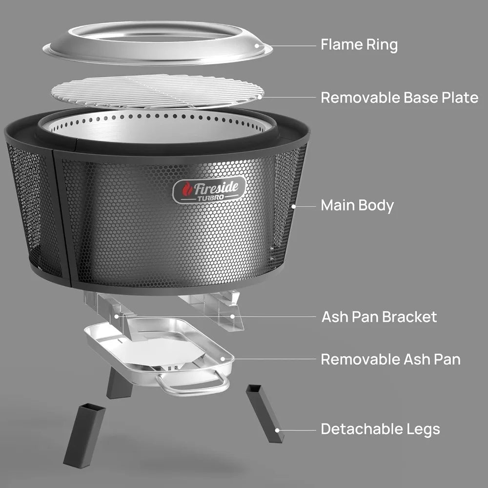 29 Inch Smokeless Fire Pit for Outdoor Wood Burning, Stainless Steel Camping Stove with Stand, Removable Ash Pan, Waterproof St