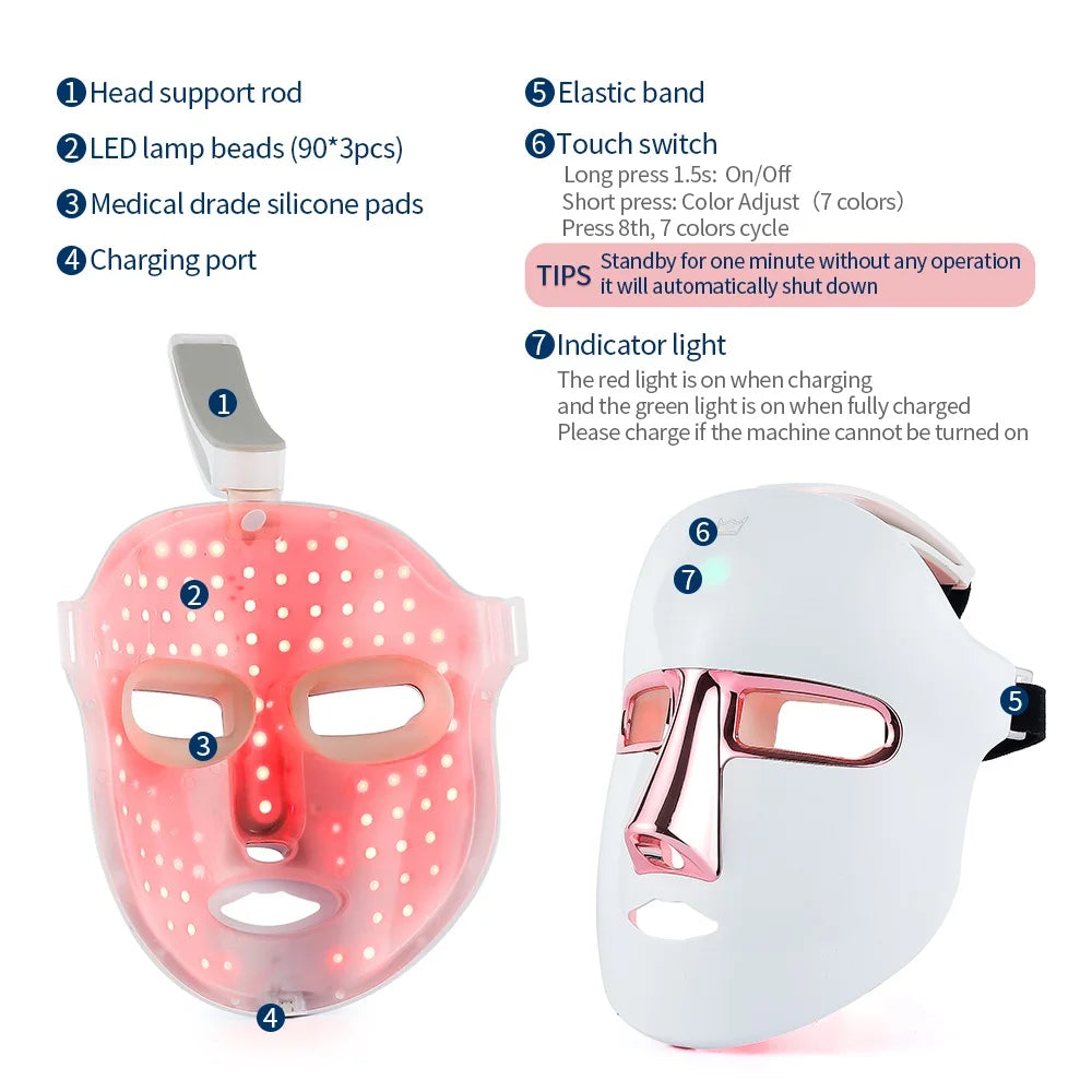 Wireless LED Facial Mask 7 Colors Light Photon Therapy Face Beauty Mask Skin Lifting Acne Wrinkles Removal Face SPA Machine
